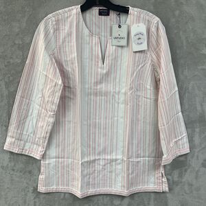 Untuckit Shirt Women’s 8 M Thick Cotton Vertical Stripe Longline Tunic White Top